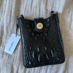 Brahmin Glossy Black Croc-Embossed Crossbody Bag